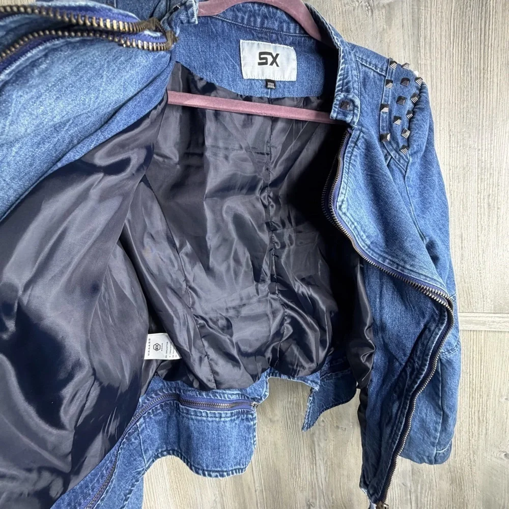 SX Denim Streetwear Moto Jacket with Studded Details